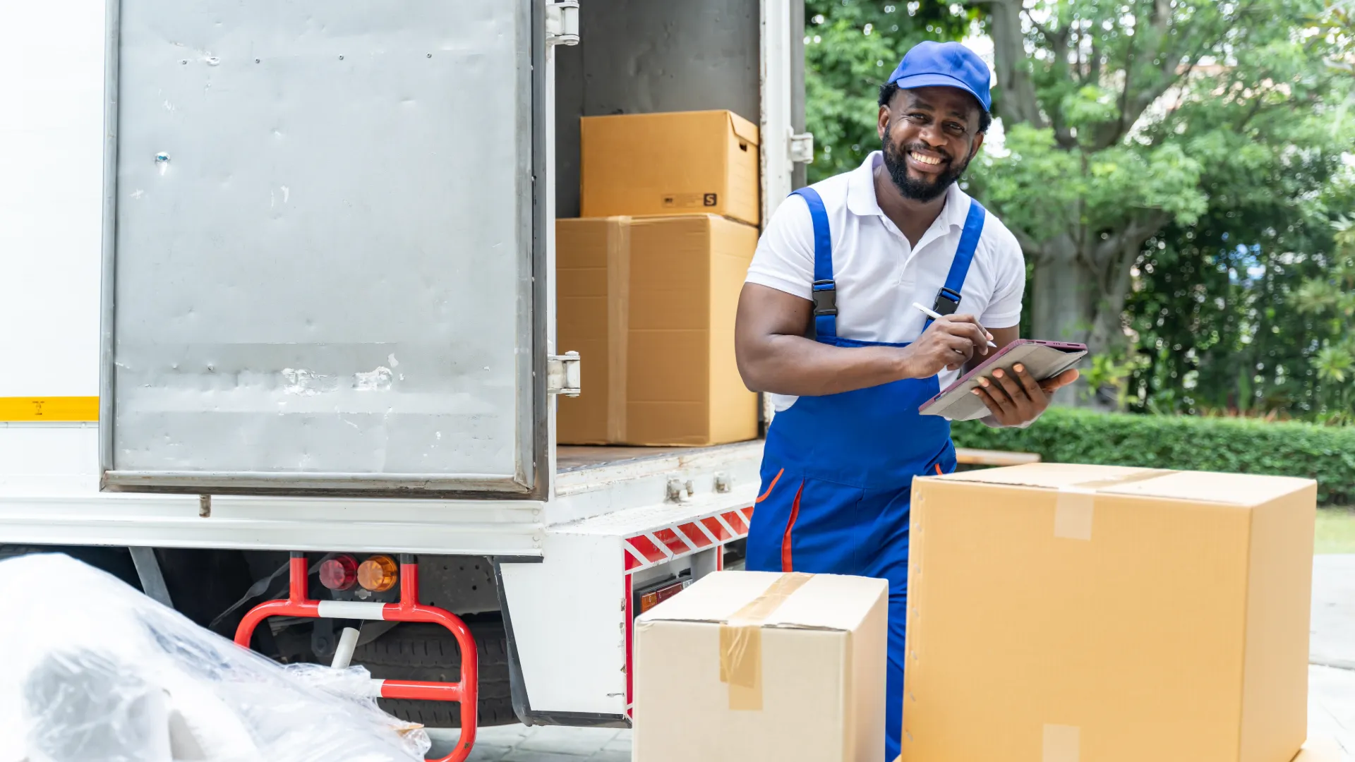 Family home with moving boxes at the entrance